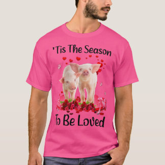 Womens Pig Love Hearts Balloons Valentines Day Lov T-Shirt