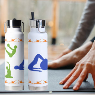 Women's Pilates Silhouettes-Blue,Green, & Orange Water Bottle