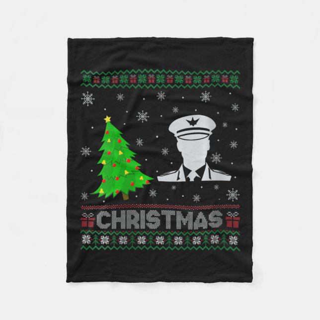 Womens Pilot Xmas Tree Lighting Ugly Christmas Swe Fleece Blanket (Front)