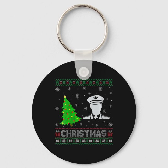 Womens Pilot Xmas Tree Lighting Ugly Christmas Swe Key Ring (Front)