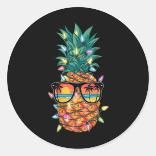 Womens Pineapple Christmas Tree Lights Xmas Women Classic Round Sticker
