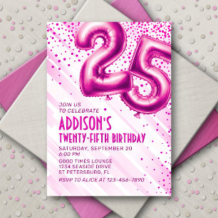 Womens Pink 25th Birthday Invitation