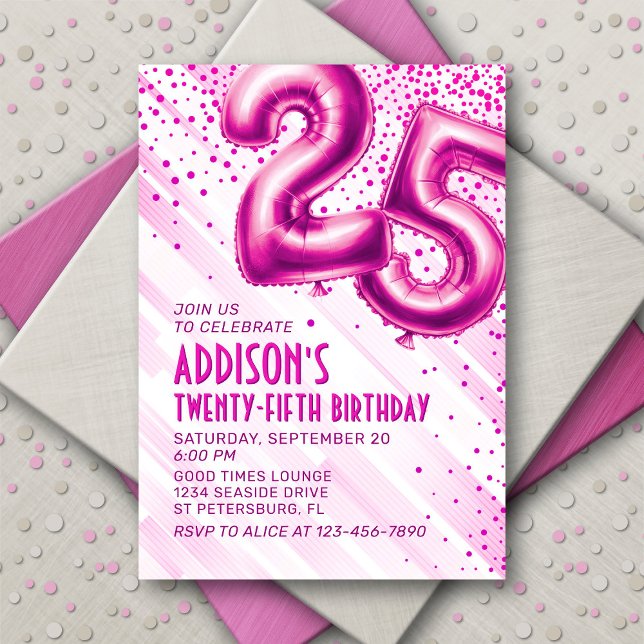 Womens Pink 25th Birthday Invitation (Creator Uploaded)