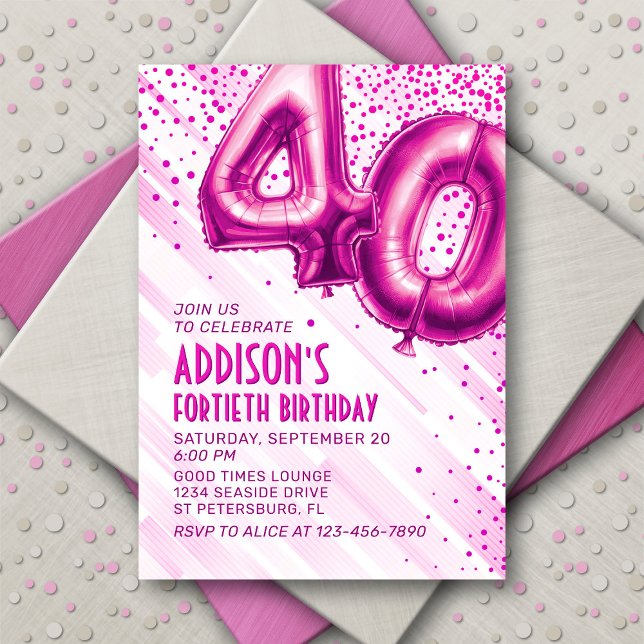 Womens Pink 40th Birthday Invitation (Creator Uploaded)