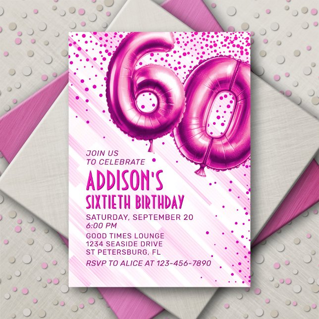 Womens Pink 60th Birthday Invitation (Creator Uploaded)