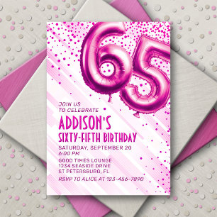 Womens Pink 65th Birthday Invitation