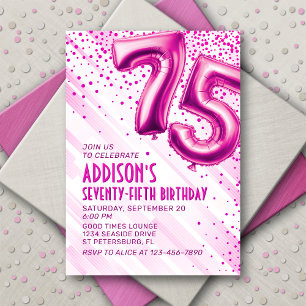 Womens Pink 75th Birthday Invitation