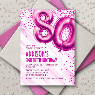 Womens Pink 80th Birthday Invitation
