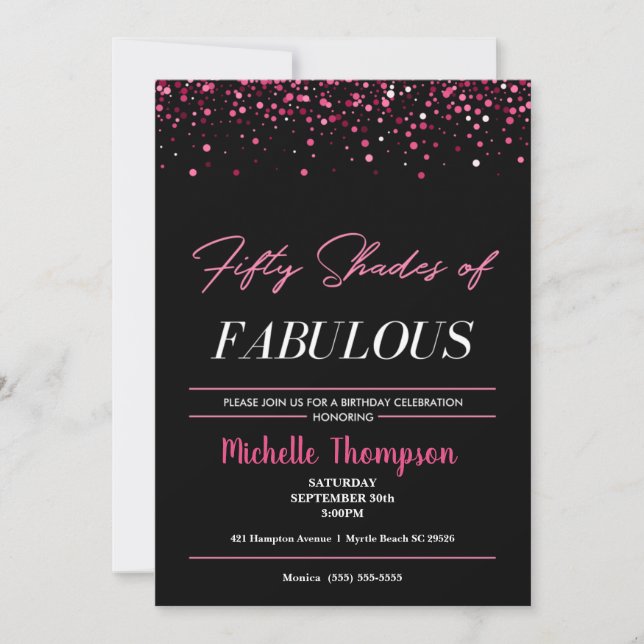Women's Pink and Black Fifty and Fabulous Birthday Invitation (Front)