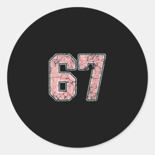 Womens Pink And White Number 67 Jersey Player Unif Classic Round Sticker