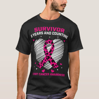Womens Pink Breast Cancer Survivor 8 Years Free Cu T-Shirt