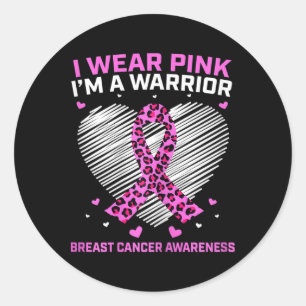 Womens Pink Breast Cancer Warrior Cute Heart Cheet Classic Round Sticker