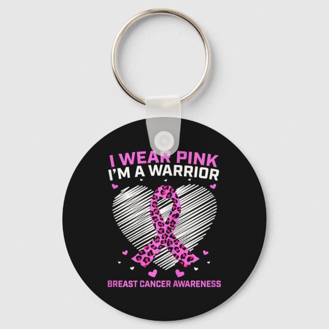 Womens Pink Breast Cancer Warrior Cute Heart Cheet Key Ring (Front)