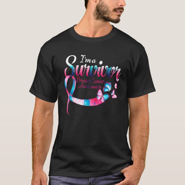 Womens Pink Butterfly Im A Survivor Breast Cancer  T-Shirt (Front)