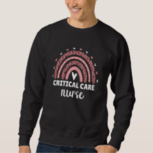 Womens Pink Critical Care Nurse Nursing Leopard Ra Sweatshirt