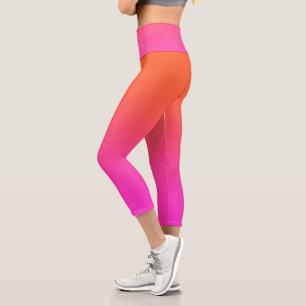 Women's Pink Orange High Waist Capri Leggings