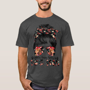 Womens Pit bull Dog Mum Messy Bun Hair Glasses Pre T-Shirt