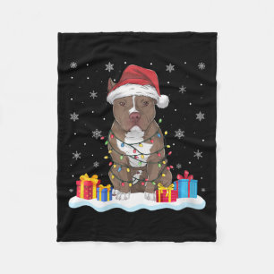 Womens Pitbull Dog Santa Hat Christmas Tree Light Fleece Blanket