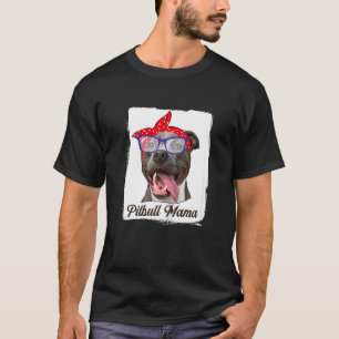 Womens Pitbull Mama Mummy Mum Red Scarf Eyeglasses T-Shirt