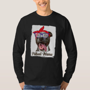 Womens Pitbull Mama Mummy Mum Red Scarf Eyeglasses T-Shirt