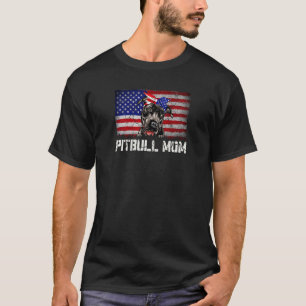 Womens  Pitbull Mum American Flag 4th Of July Pupp T-Shirt