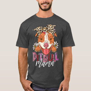 Womens Pittie Mama Pitbull Leopard Dog Mum Funny M T-Shirt