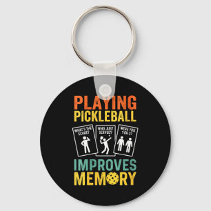Womens playing pickleball improves memory funny key ring