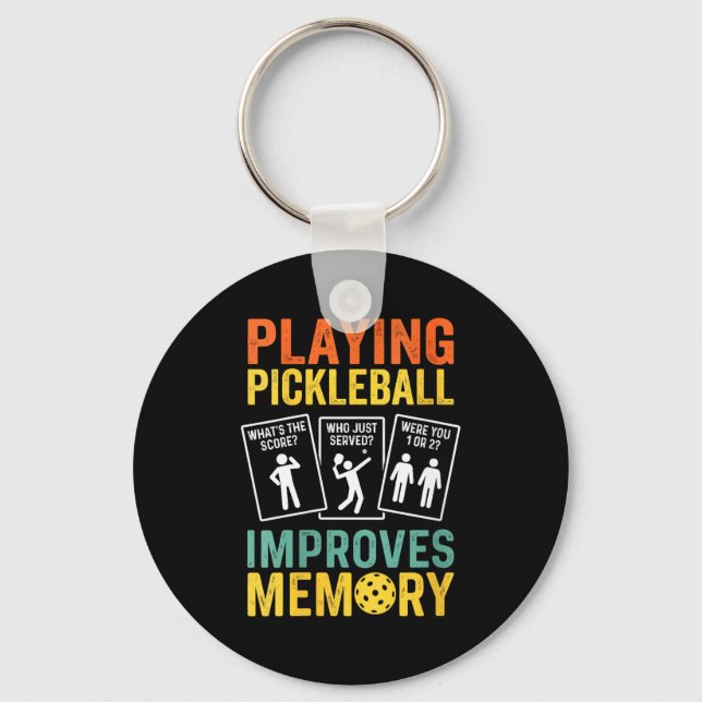 Womens playing pickleball improves memory funny key ring (Front)