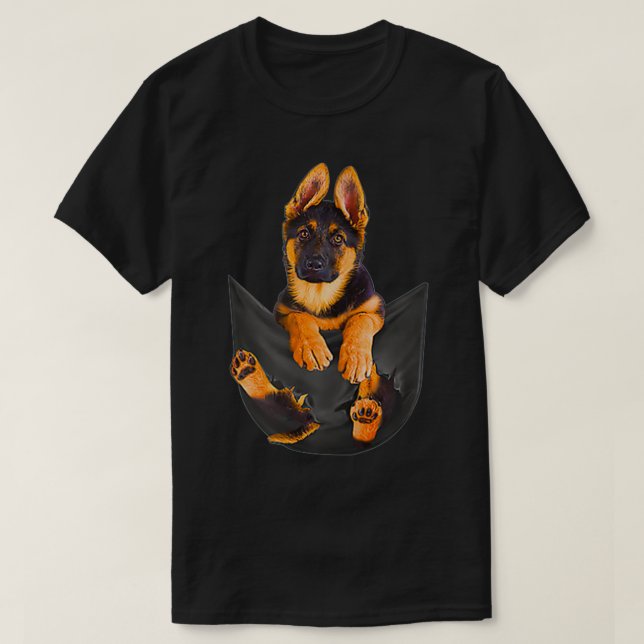 Womens Pocket German Shepherd Puppy Cute Dog Lover T-Shirt (Design Front)