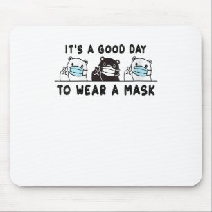 Womens Polar Bear Black Bear Wearing Face Mask Mouse Pad