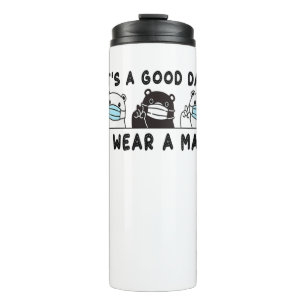 Womens Polar Bear Black Bear Wearing Face Mask Thermal Tumbler