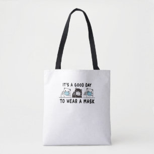 Womens Polar Bear Black Bear Wearing Face Mask Tote Bag