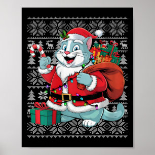 Womens Polar Cat Xmas Sweater Style Ugly Santa Pol Poster