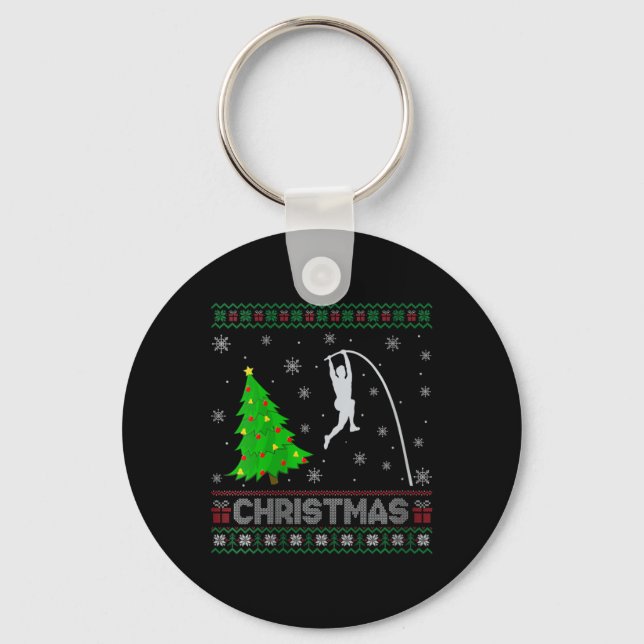 Womens Pole Vault Xmas Tree Lighting Ugly Christma Key Ring (Front)
