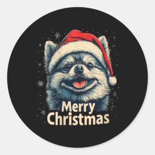 Womens Pomeranian Santa Hat Merry Christmas Xmas P Classic Round Sticker