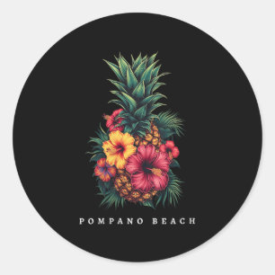 Womens Pompano Beach Florida Fl Retro Pineapple Hi Classic Round Sticker
