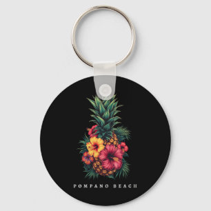 Womens Pompano Beach Florida Fl Retro Pineapple Hi Key Ring