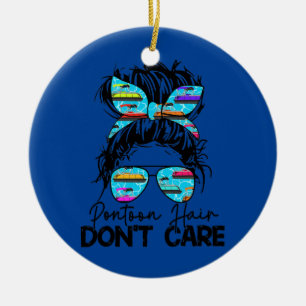 Womens Pontoon Hair Don't Care Messy Bun Pontoon Ceramic Ornament