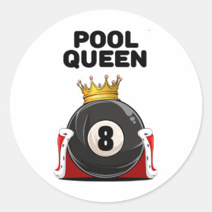 Womens Pool Shirts For Girls Pool Queen White Wome Classic Round Sticker