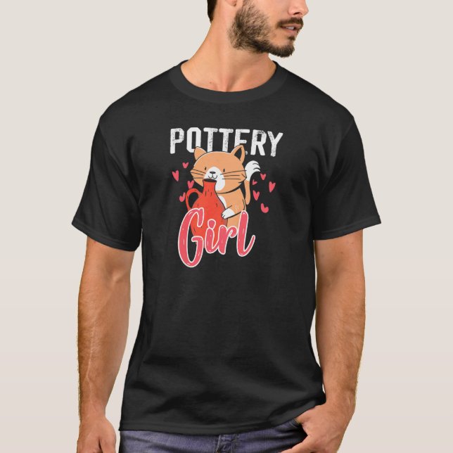 Womens Pottery Girl Cat Ceramics Clay Pottery T-Shirt (Front)