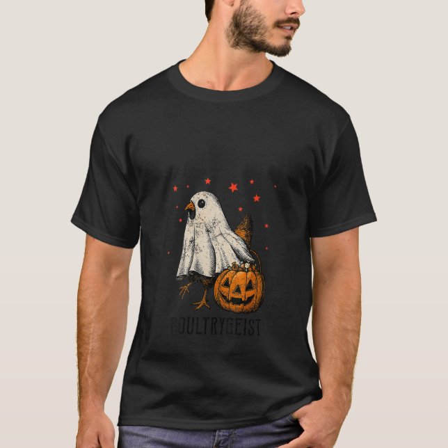 Womens Poultrygeist Chicken Ghost Pumpkin Costume  T-Shirt (Front)