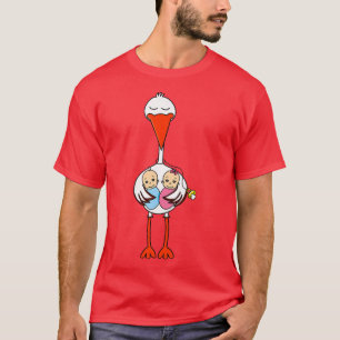 Womens Pregnancy Baby Stork Funny Twins Girl Boy T-Shirt