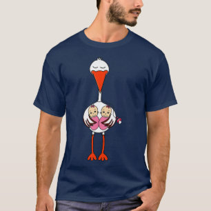 Womens Pregnancy Baby Stork Funny Twins Girl T-Shirt