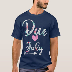 Womens Pregnancy Due Date July Print Flower Print T-Shirt
