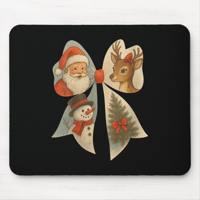 Womens Preppy Christmas Coquette Bow Reindeer Snow Mouse Pad (Front)