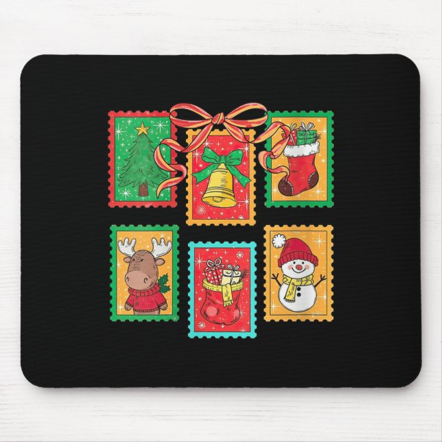 Womens Preppy Christmas Stamps Coquette Bow Reinde Mouse Pad (Front)