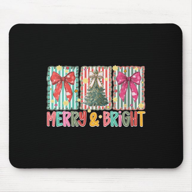 Womens Preppy Coquette Bow Christmas Tree Merry An Mouse Pad (Front)