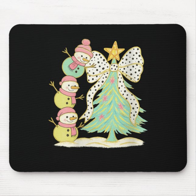 Womens Preppy Coquette Christmas Snowm 2025 Funny  Mouse Pad (Front)