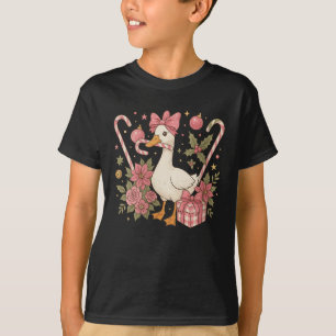 Womens Preppy Coquette Goose Christmas 2025 Family T-Shirt