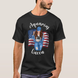 Womens Pretty American Aquarius Queen Birthday Fla T-Shirt
